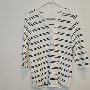 L.L. Bean Navy and White Striped Button Down Shirt